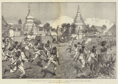 Burmah-ekspeditionen, erobringen af landsbyen Minhla, 2. bengalske lette infanteri angreb fjenden af Melton Prior